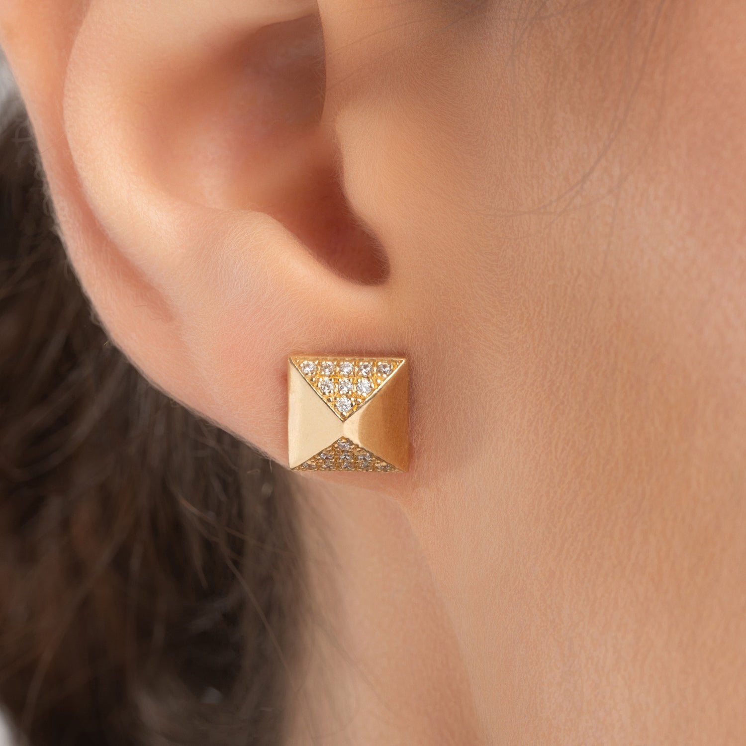 Pyramid Diamond Stud Earrings