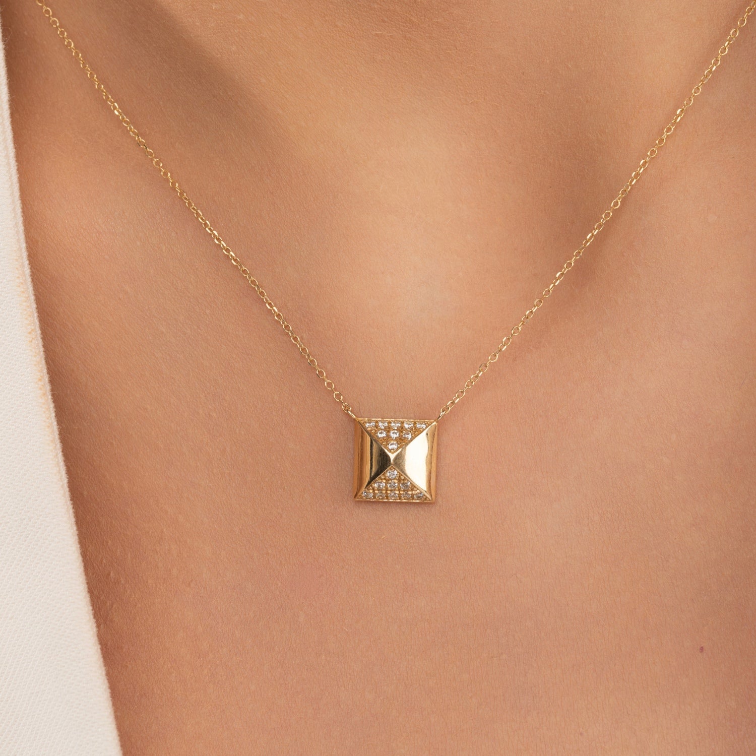 Pyramid Diamond Pendant Necklace
