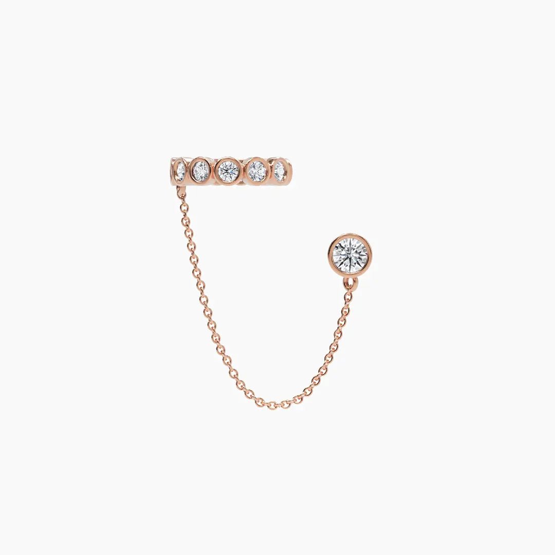 Diamond Ear Cuff With Chain in Rose Gold - Narcissus