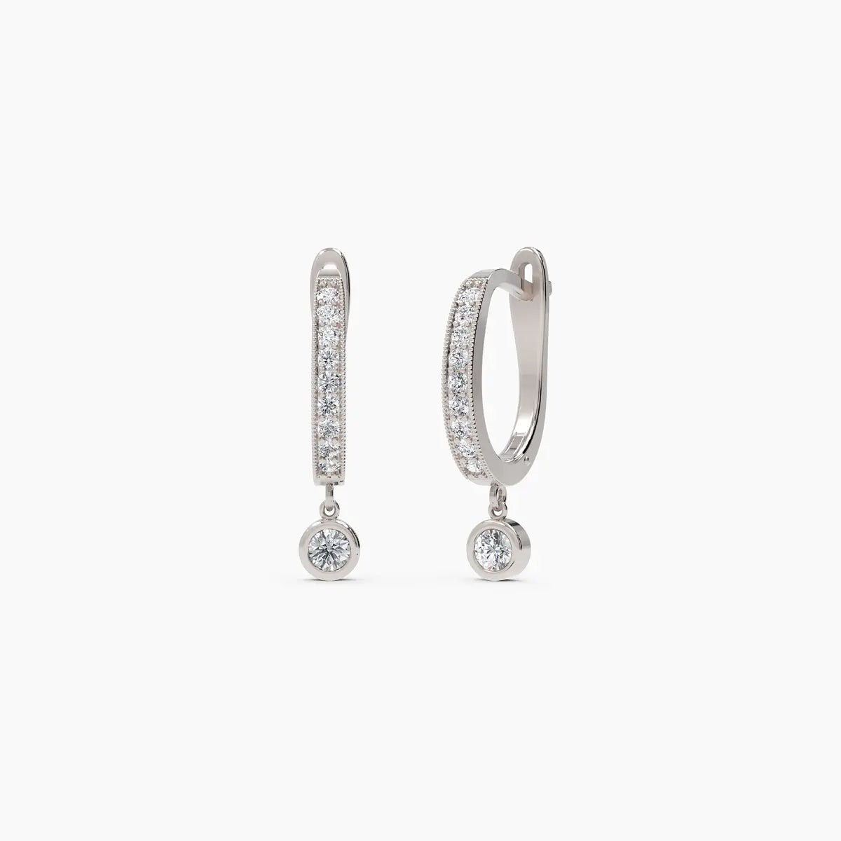 Diamond Huggies With Drop Bezel Diamond in White Gold - Narcissus