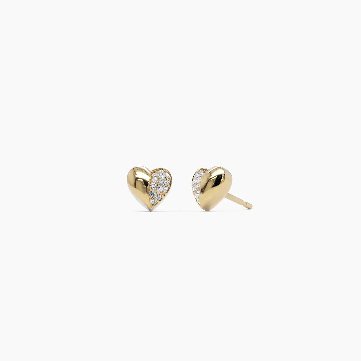 Diamond Puffy Heart Stud Earrings - Narcissus