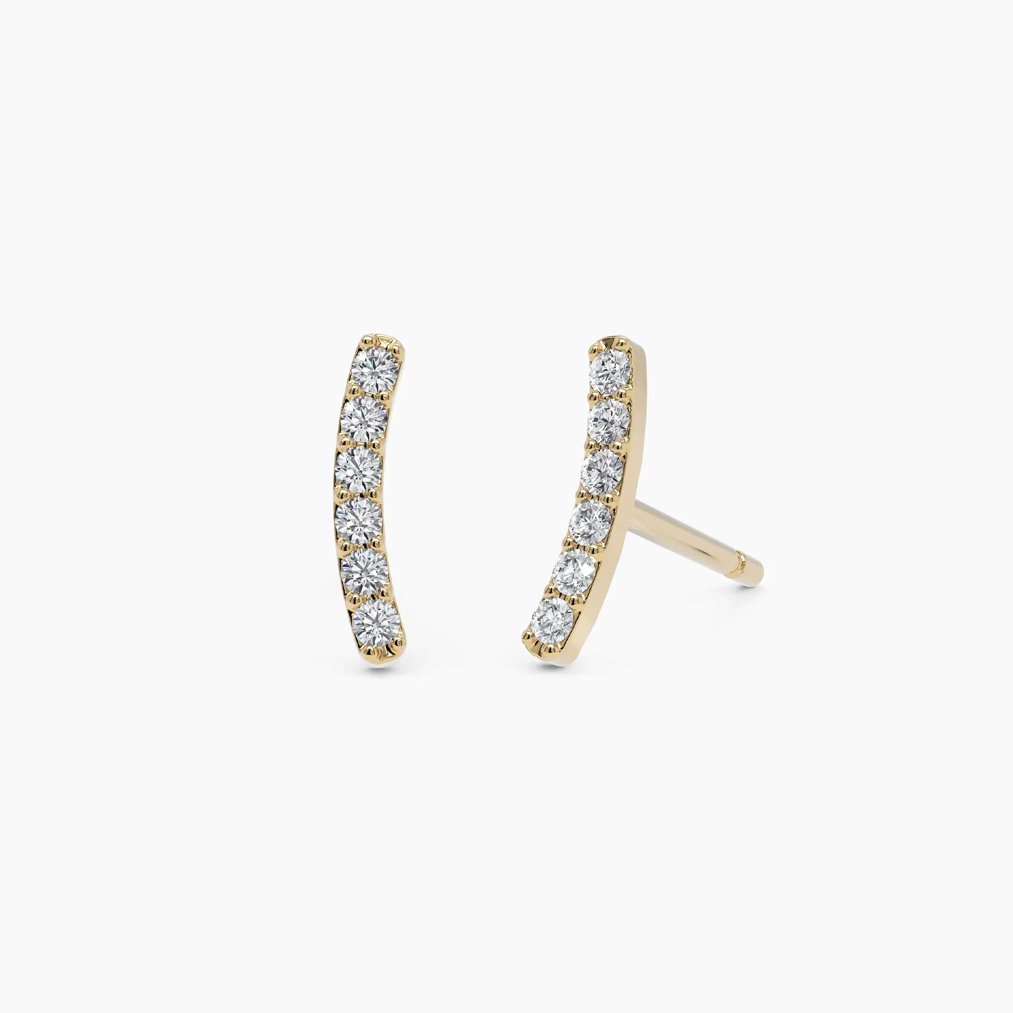 Curved Bar Diamond Stud Earrings - Narcissus