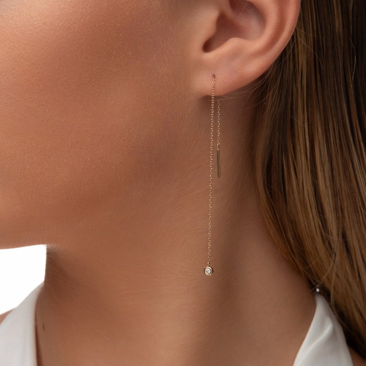 Diamond Threader Earrings in Rose Gold - Narcissus