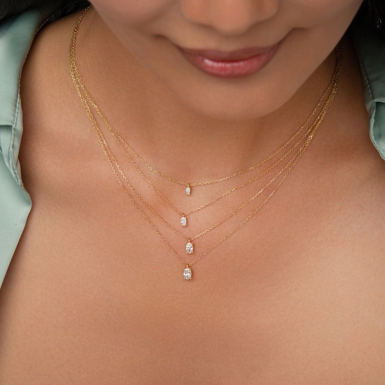 Oval Solitaire Diamond Pendant Necklace