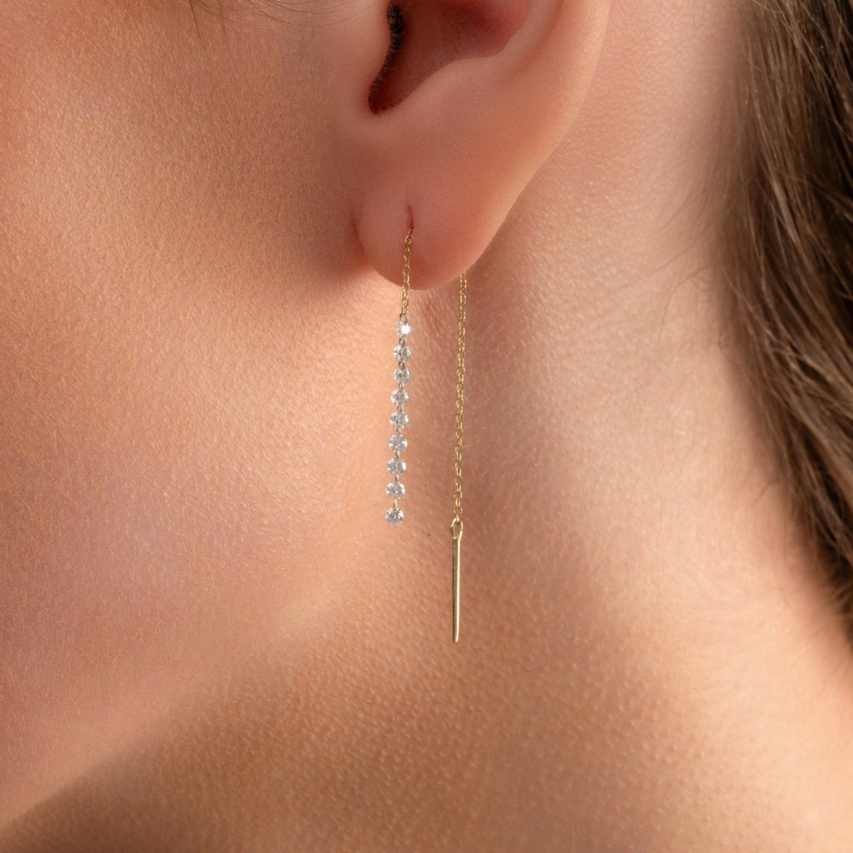 Nude Diamond Threader Earrings in Rose Gold - Narcissus