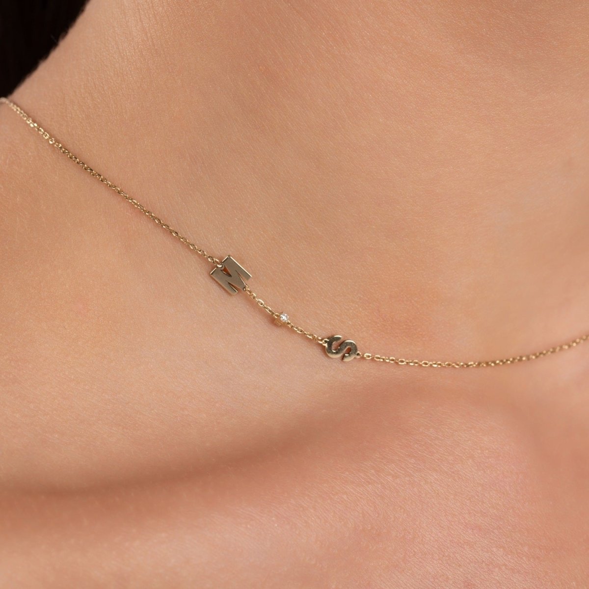 Sideways Initial M Necklace with Diamond - Narcissus