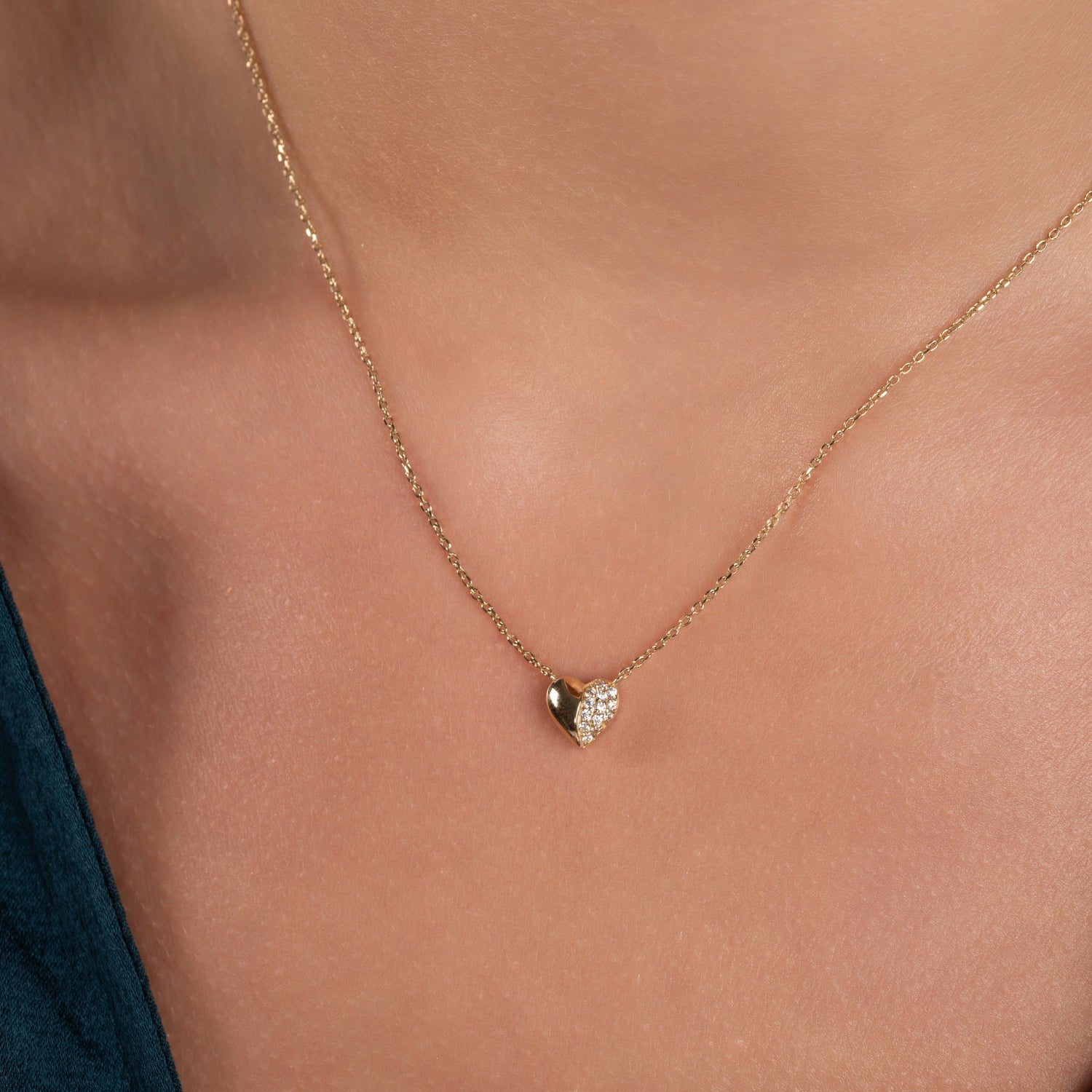 Small Heart Pave Diamond Necklace