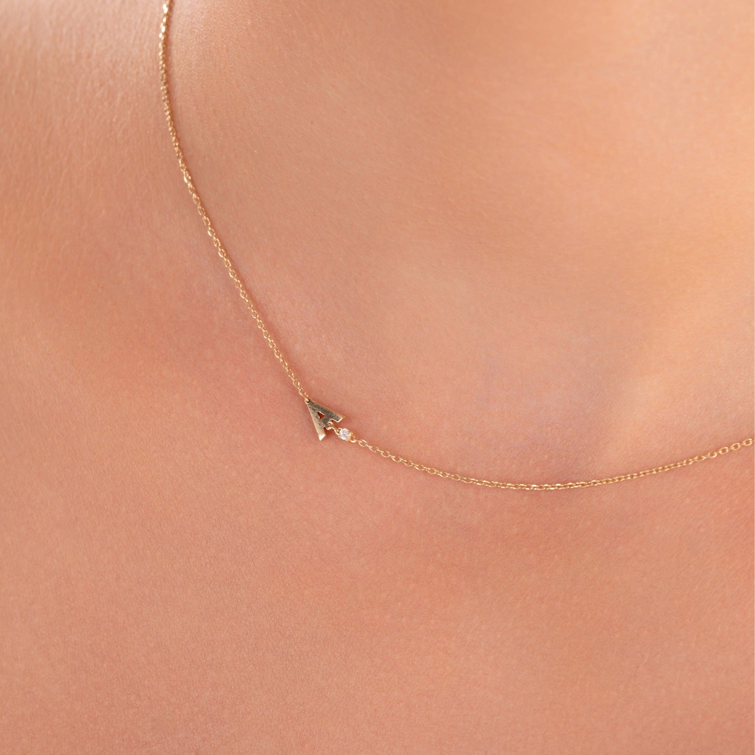 Asymmetrical Initial Necklace with Diamond