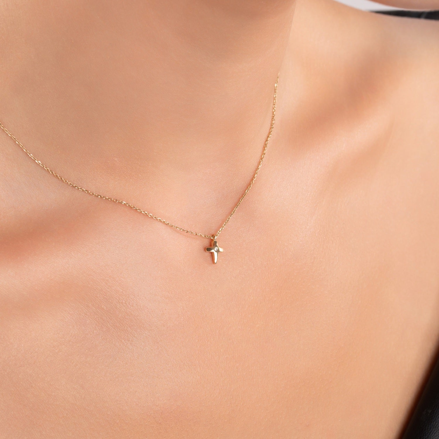 Tiny Cross Necklace with Diamond