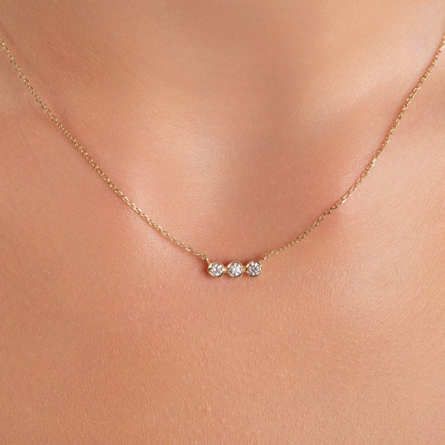 Three Diamond Bezel Necklace