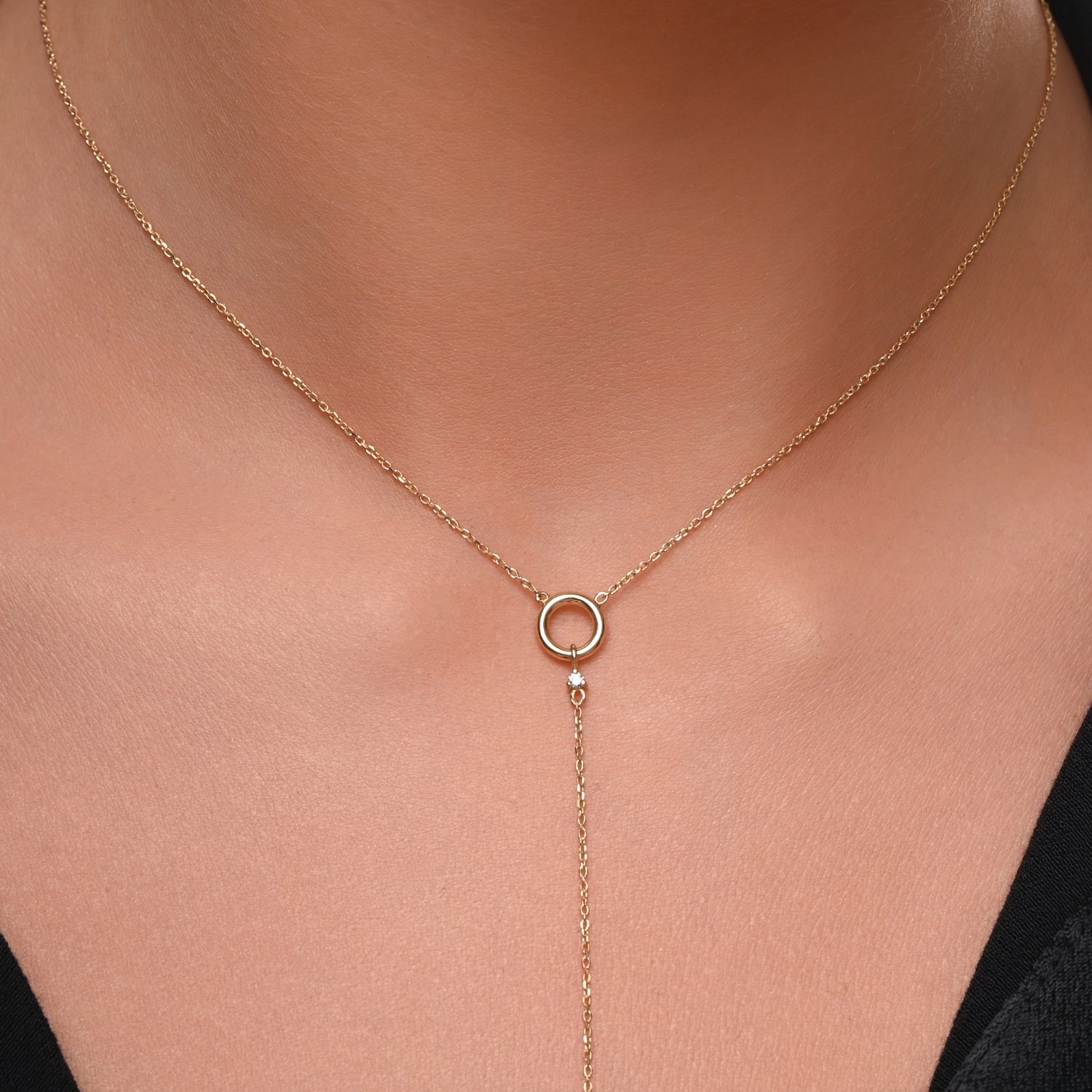 Circle Lariat Y Necklace with Diamonds