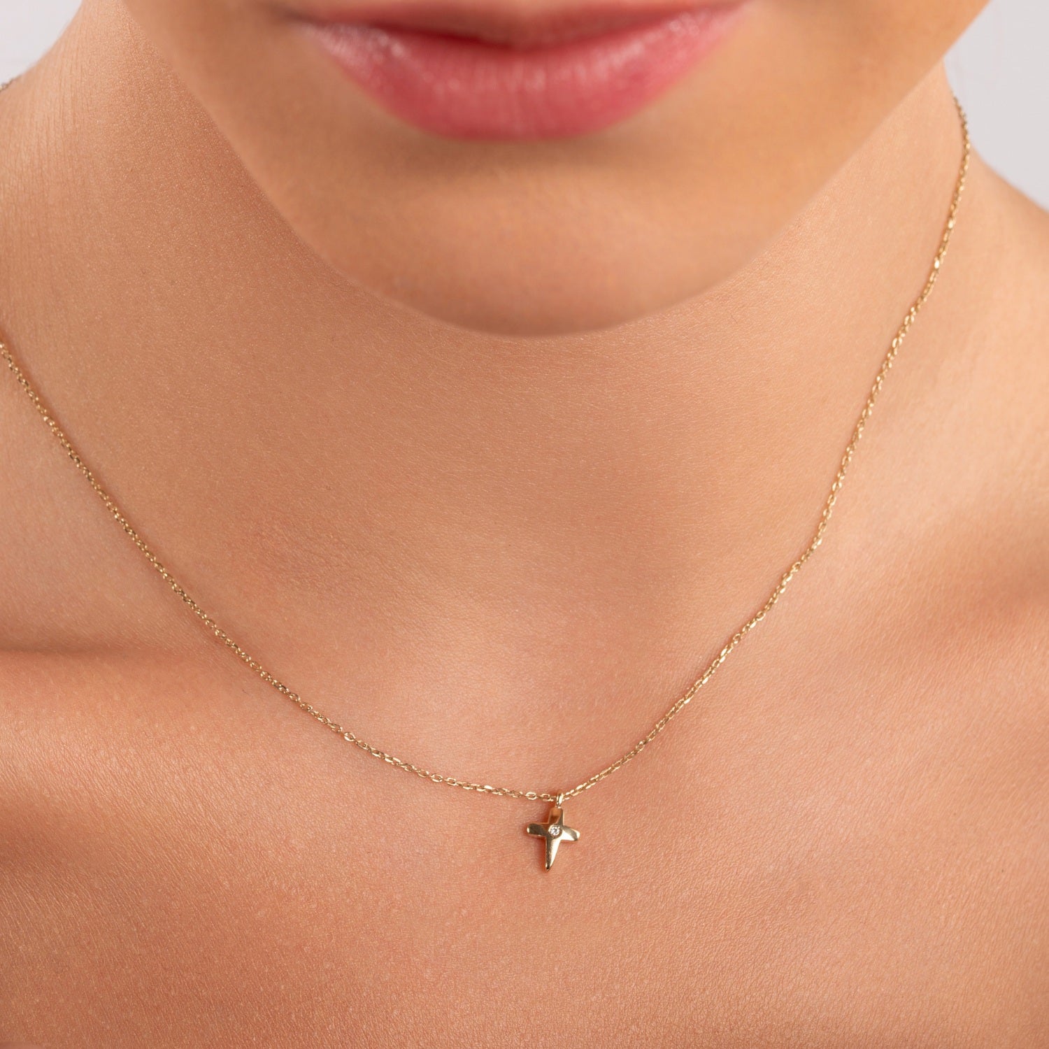 Tiny Cross Necklace with Diamond
