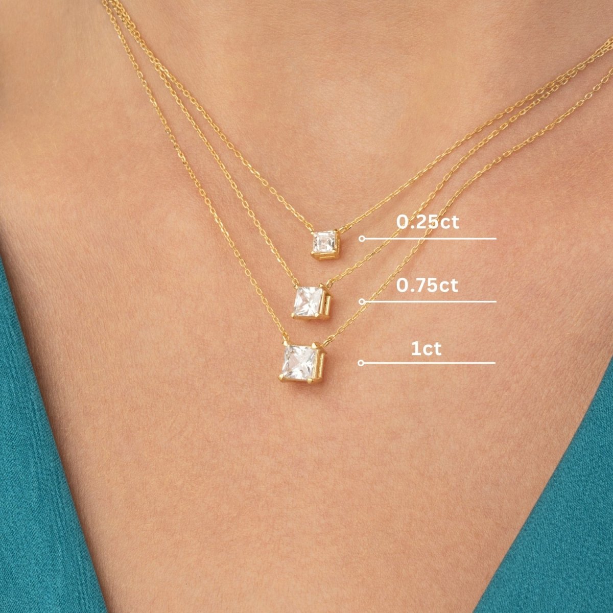 Princess Cut Diamond Solitaire Necklace - Narcissus