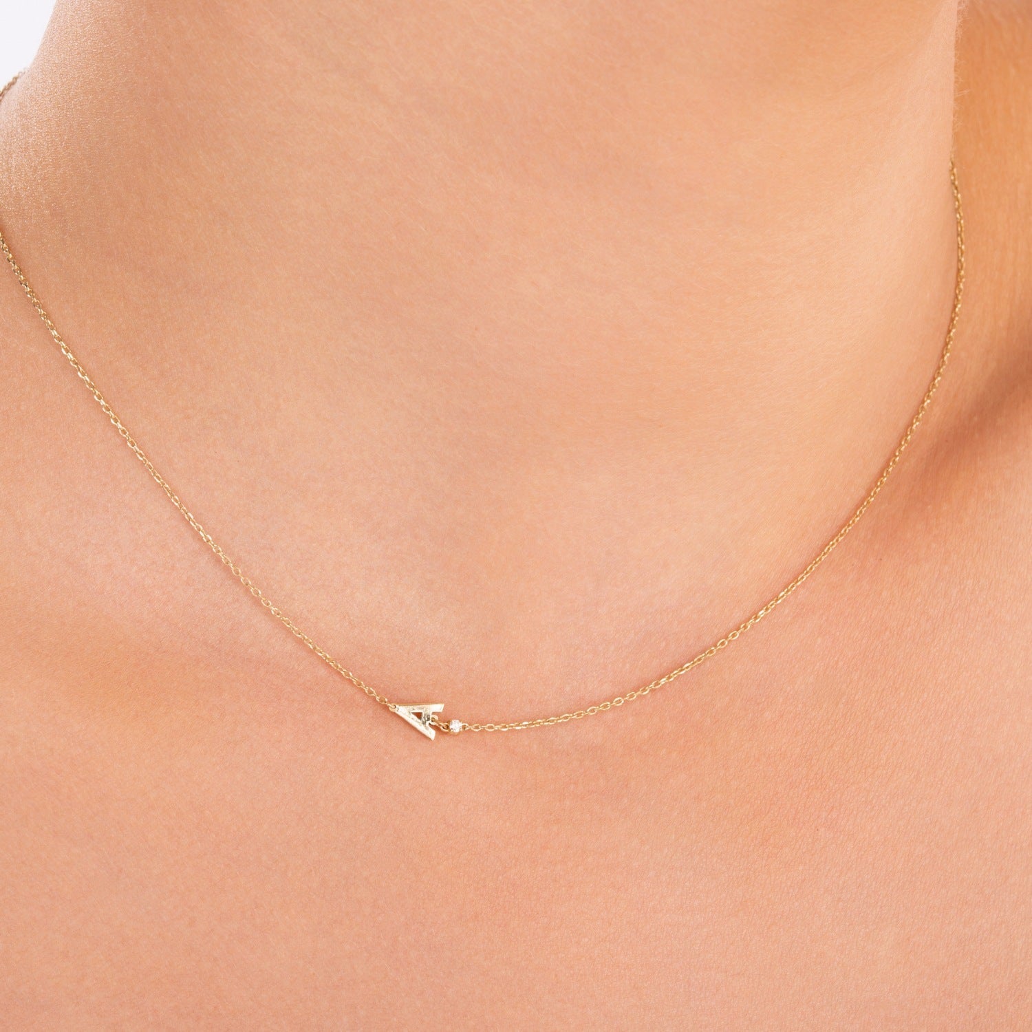 Sideways Initial V Necklace with Diamond