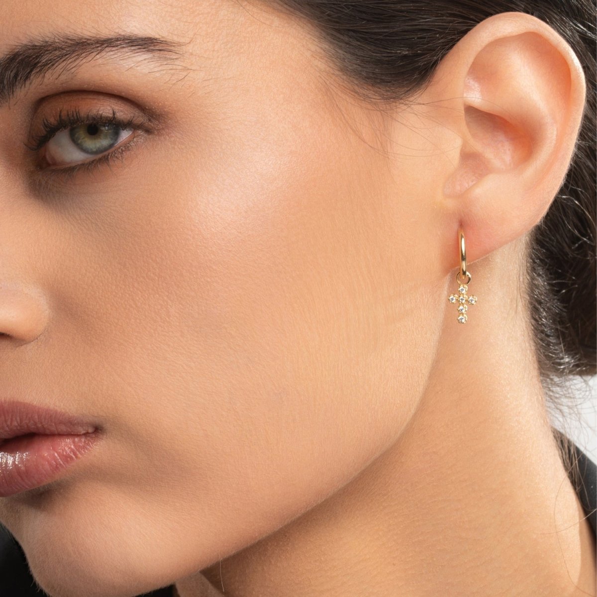 Diamond Cross Hoop Earrings - Narcissus