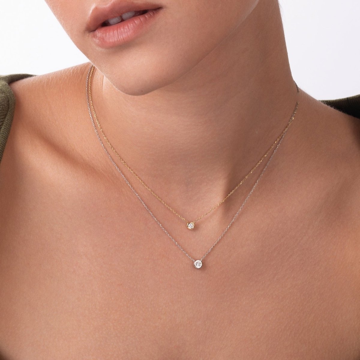 Diamond Bezel Necklace in Rose Gold - Narcissus