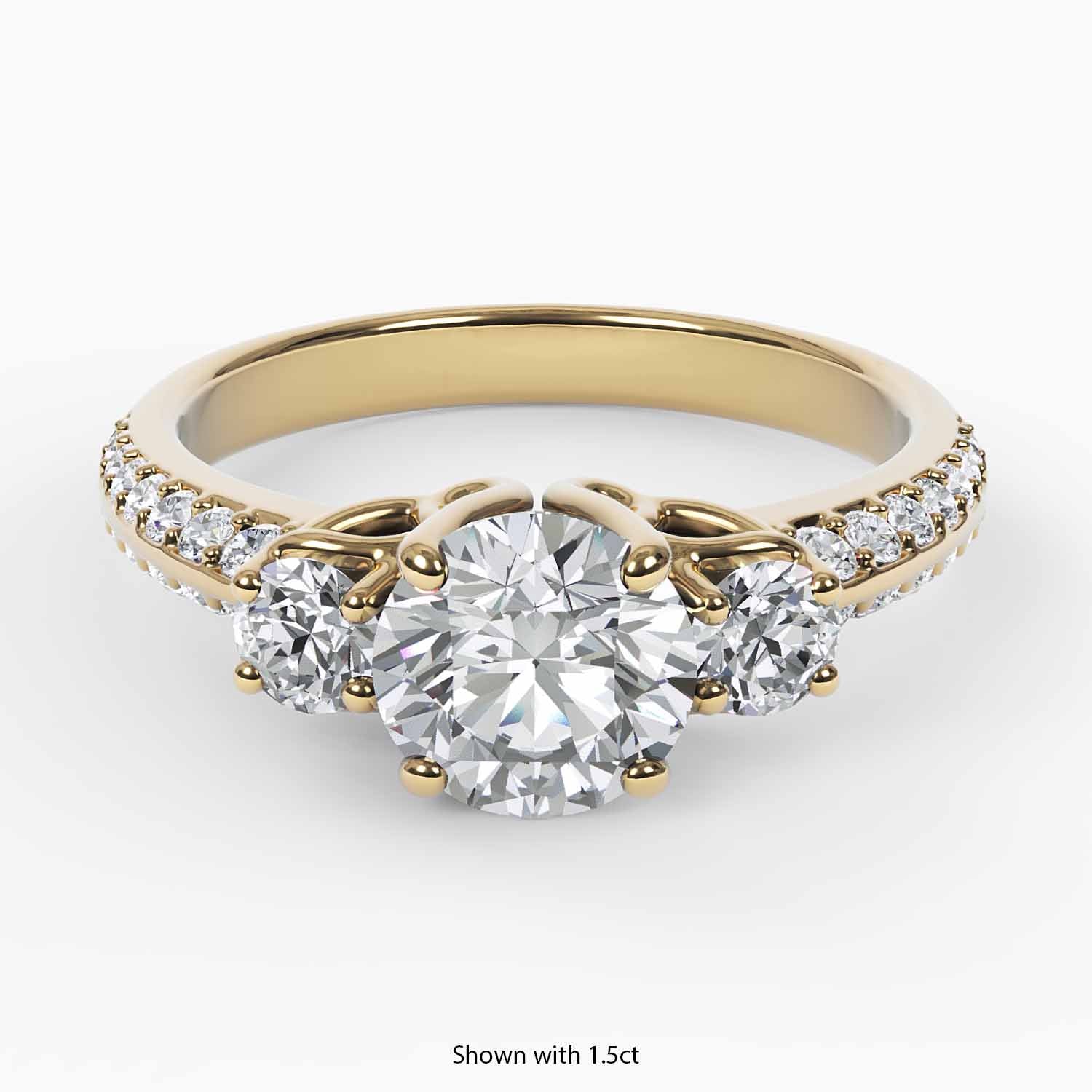 Art Deco Three Diamond Engagement Ring - Narcissus