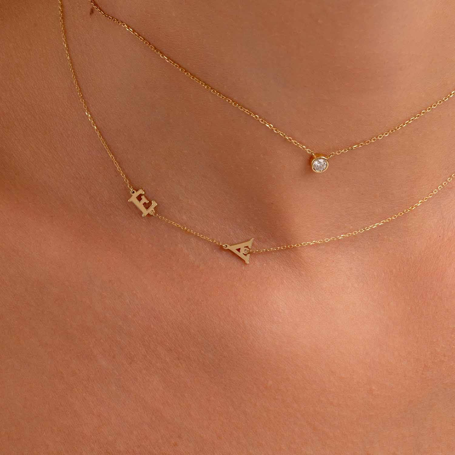 Asymmetrical Side Initial Necklace - Narcissus