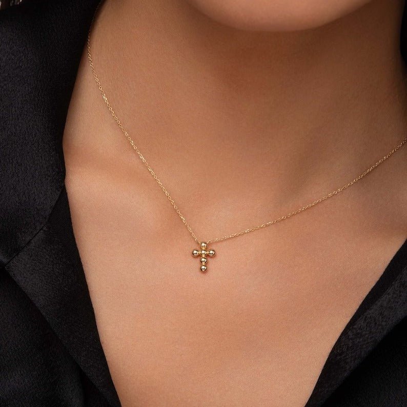 Bubble Cross Necklace in White Gold - Narcissus