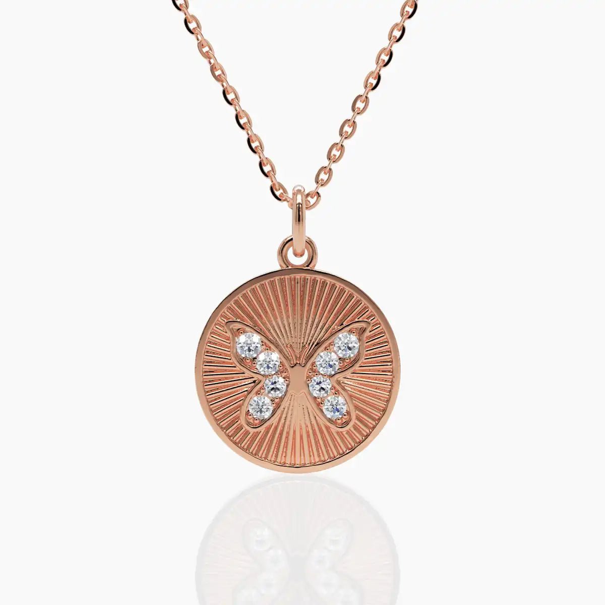 Butterfly Coin Pendant Necklace - White Gold - Narcissus