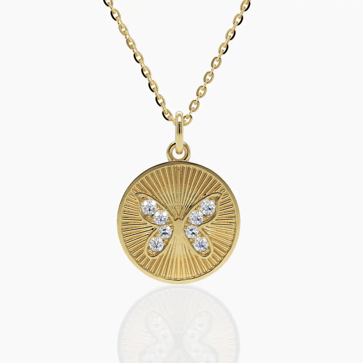 Butterfly Coin Pendant Necklace - White Gold - Narcissus