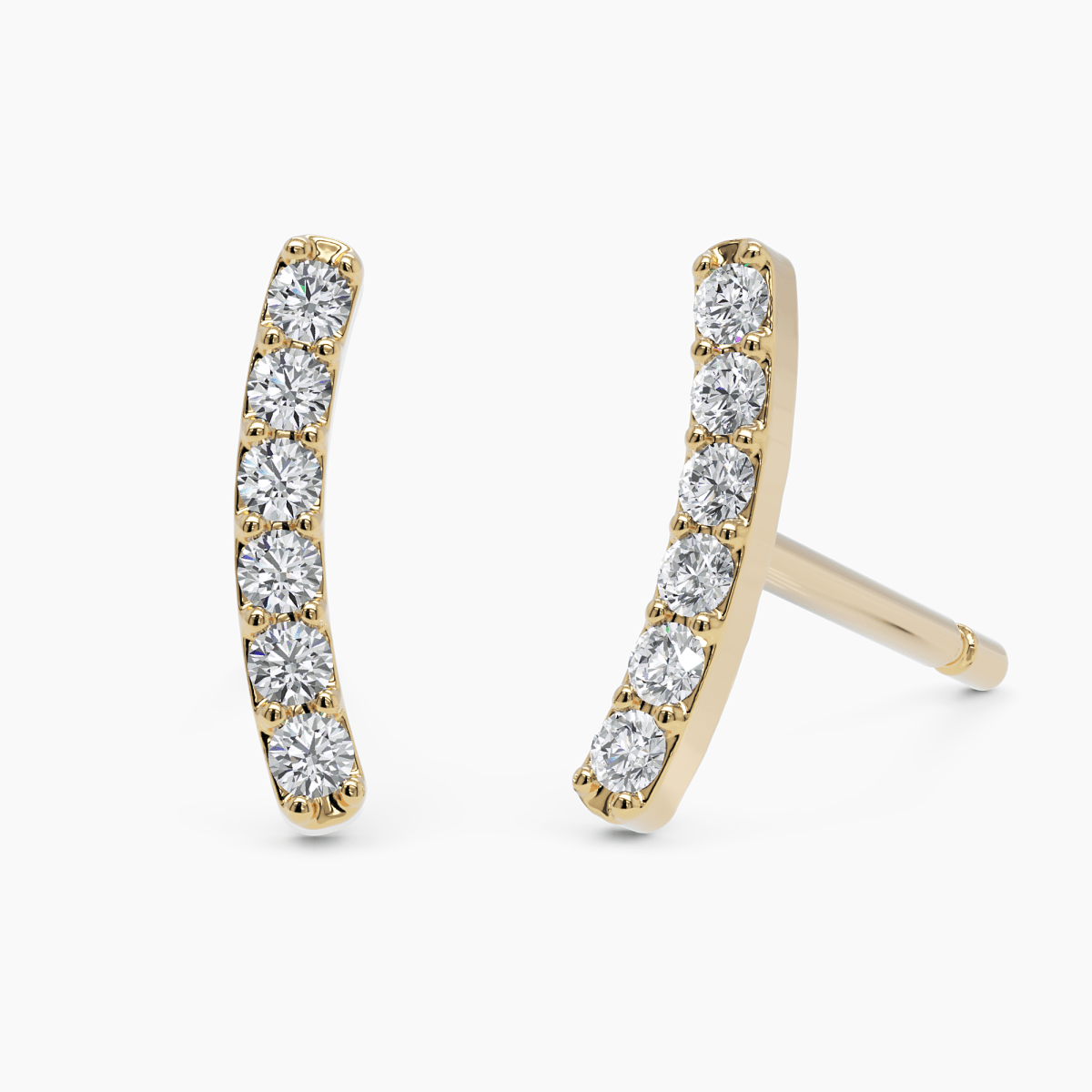 Curved Bar Diamond Stud Earrings - Narcissus