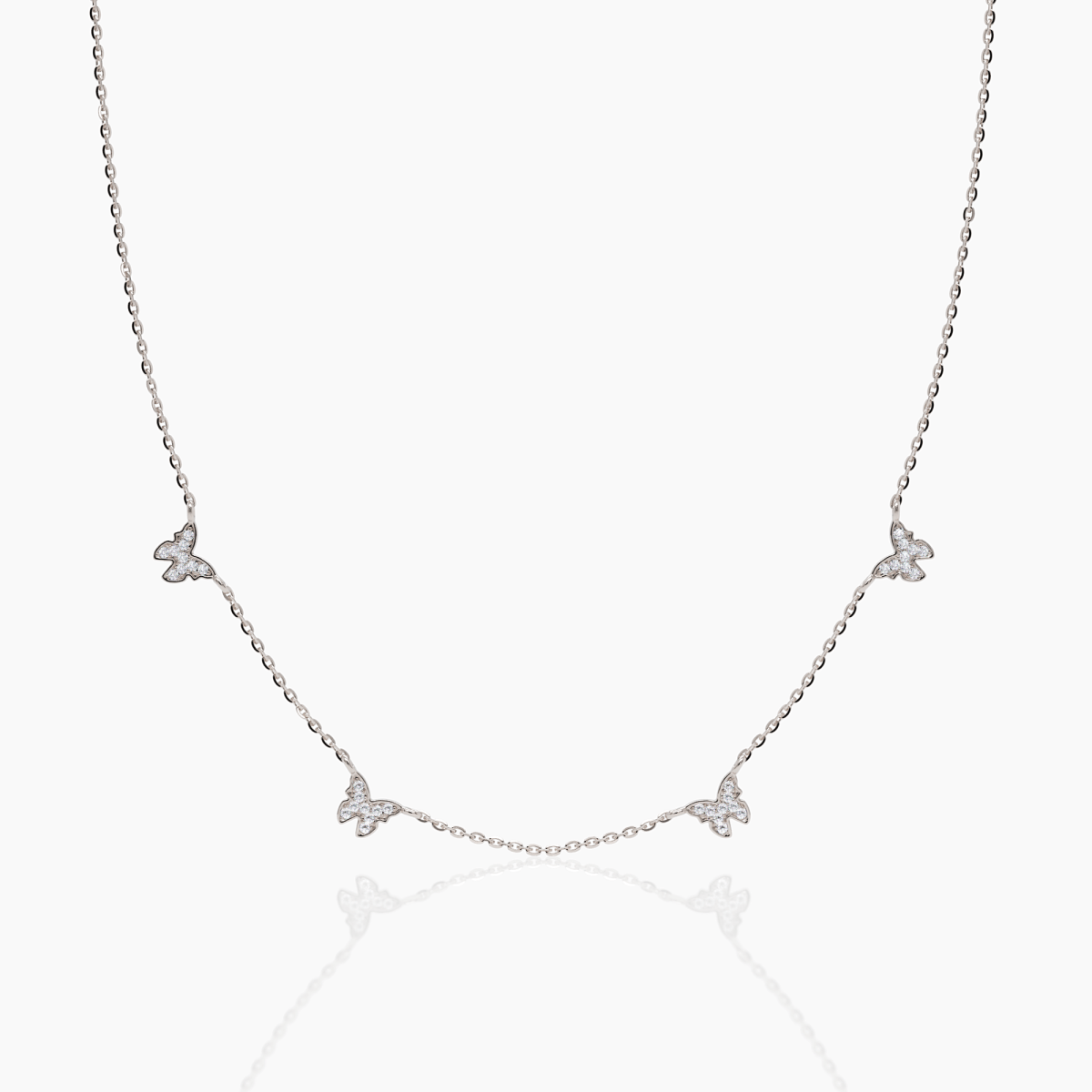 Diamond By the Yard Butterfly Necklace in white gold, featuring delicate butterfly accents and sparkling diamonds, handcrafted in Athens.