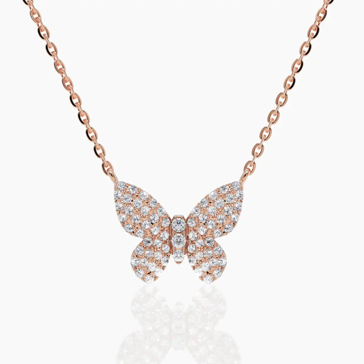 Dainty Diamond Butterfly Necklace in 14k Yellow Gold