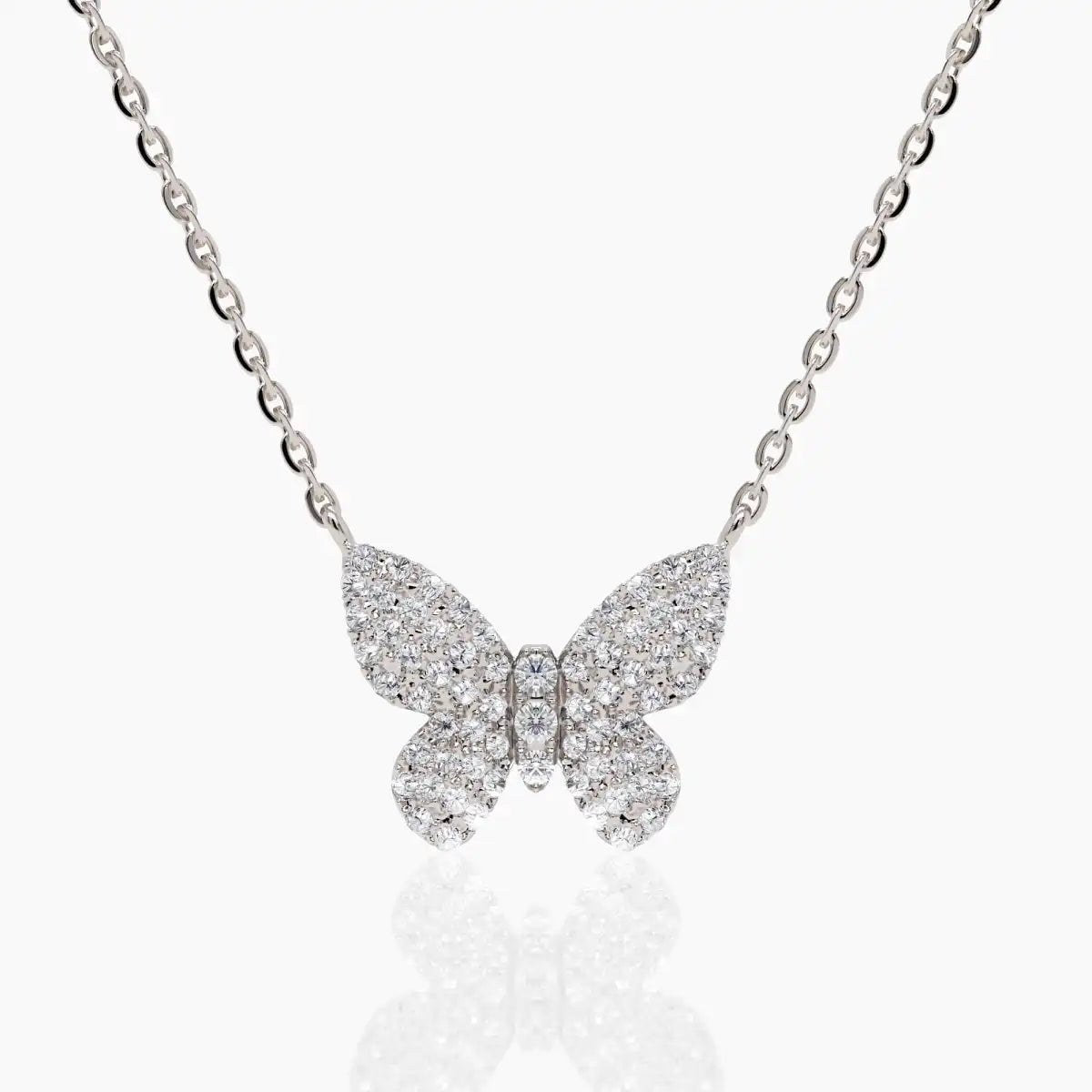 Dainty Diamond Butterfly Necklace in 14k White Gold - Narcissus