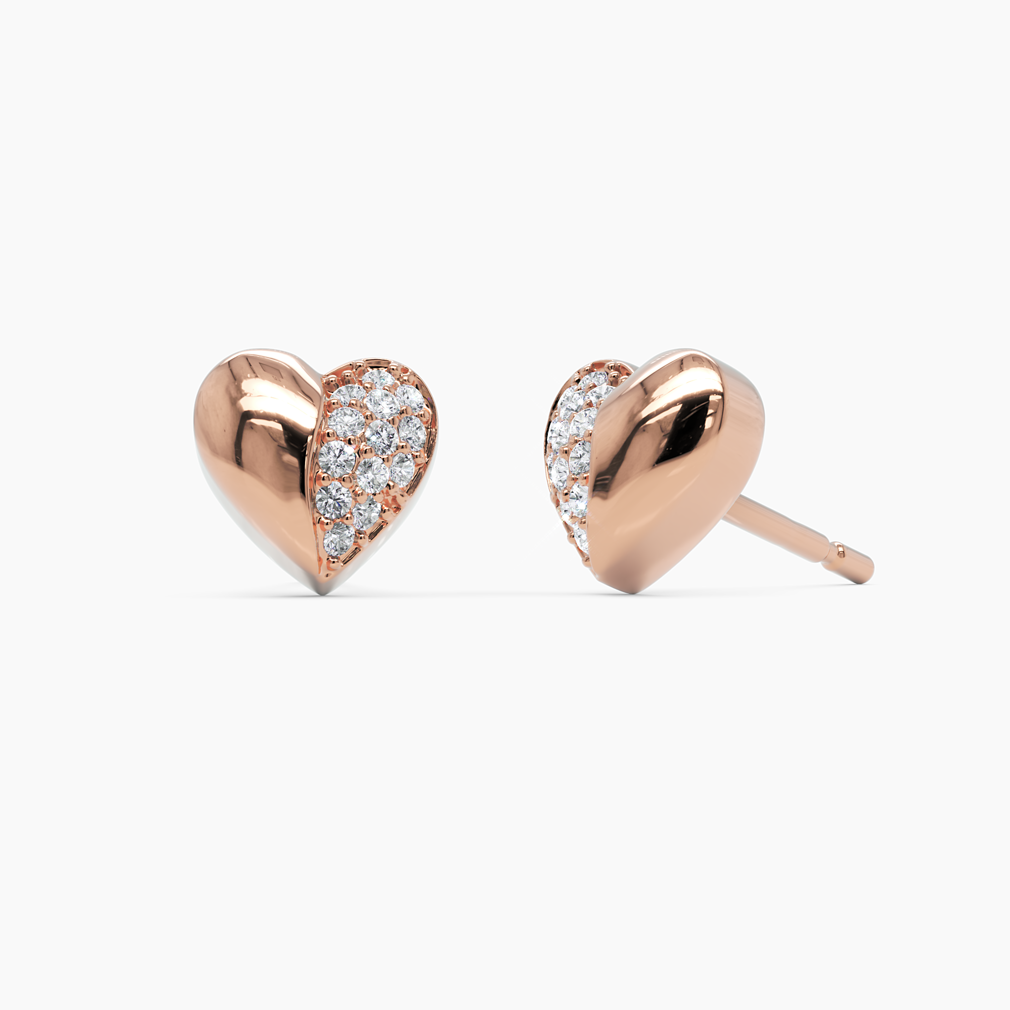 Diamond Puffy Heart Stud Earrings