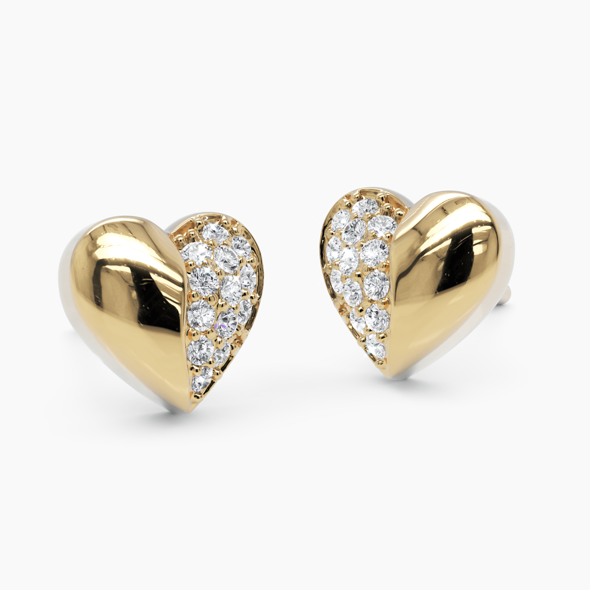 Diamond Puffy Heart Stud Earrings - Narcissus