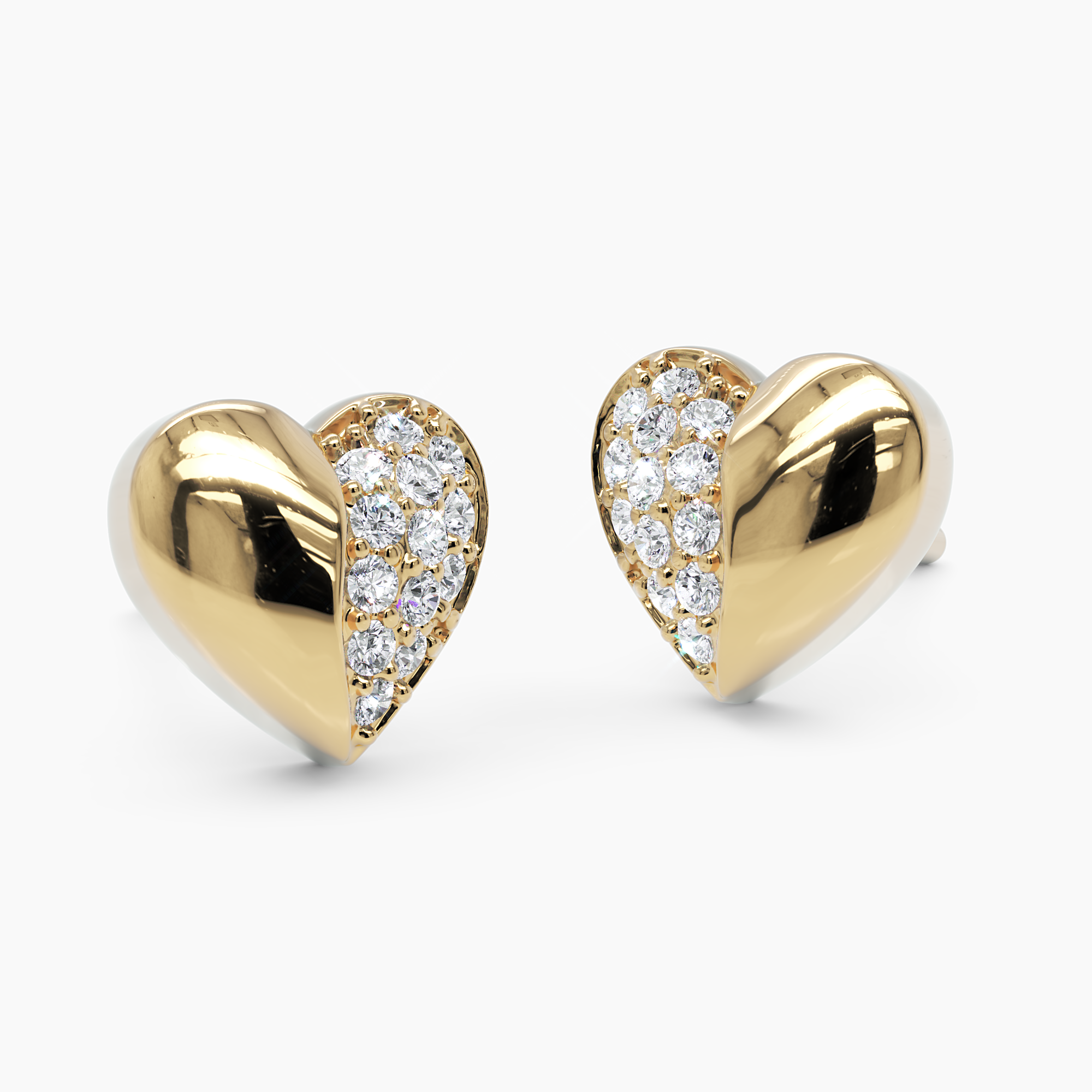 Diamond Puffy Heart Stud Earrings