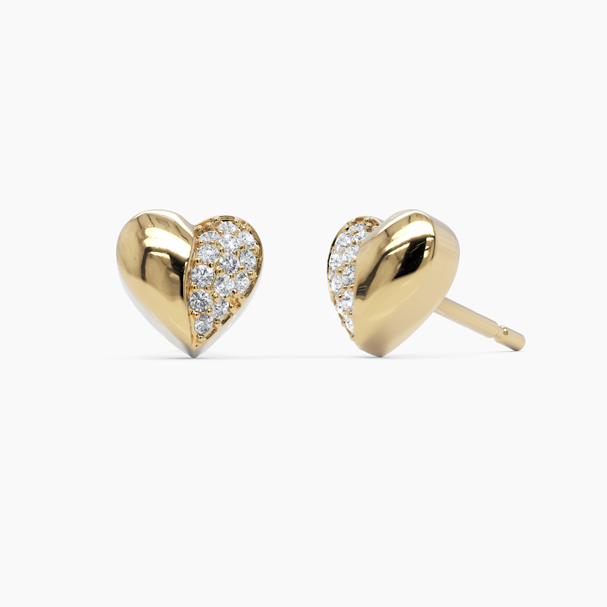 Diamond Puffy Heart Stud Earrings - Narcissus