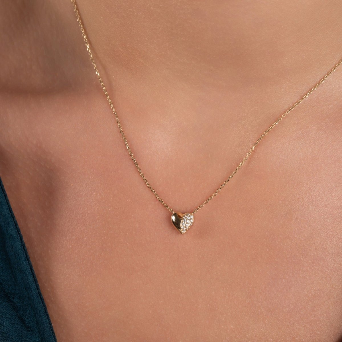 Diamond Puffy Heart Necklace - Narcissus