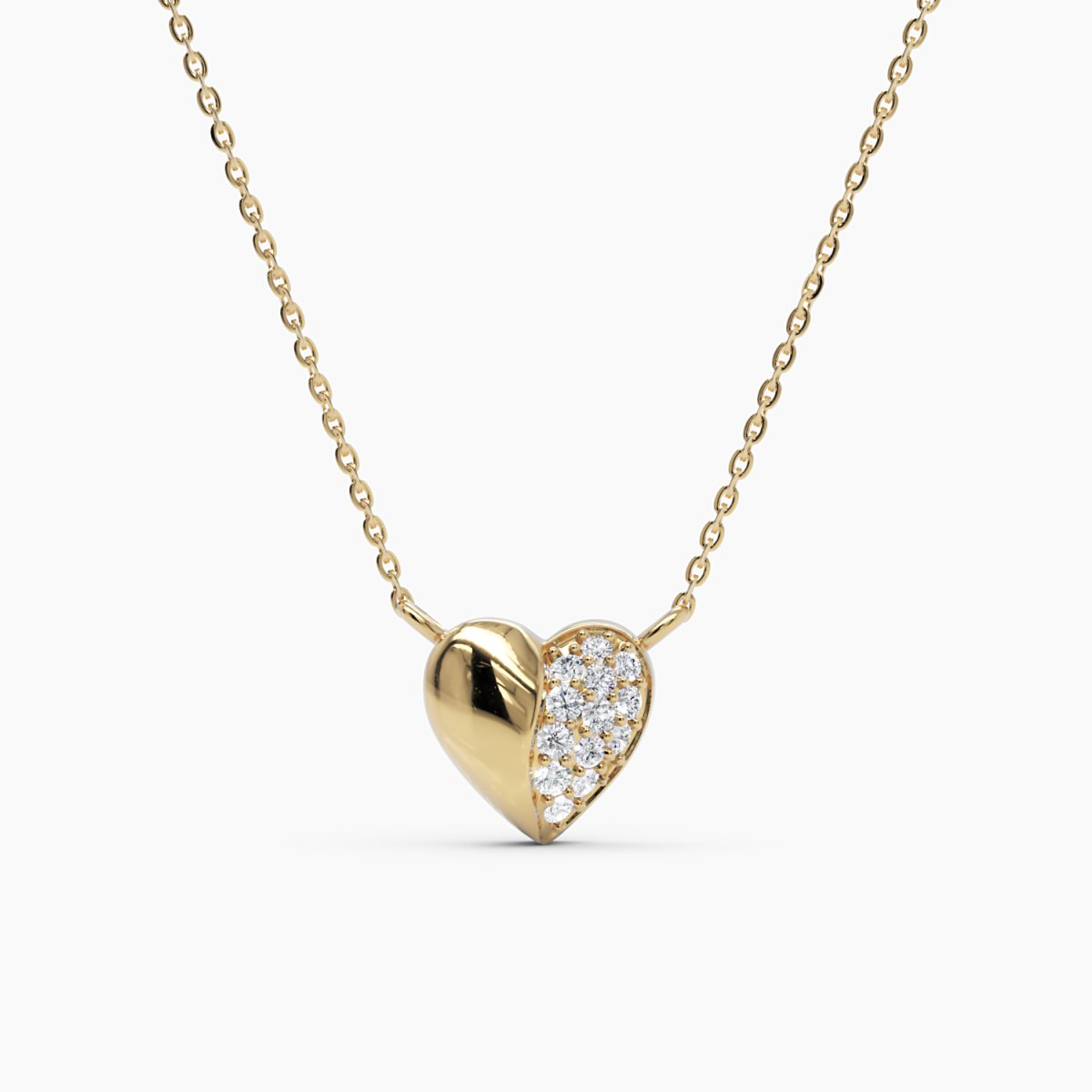 Diamond Puffy Heart Necklace - Narcissus