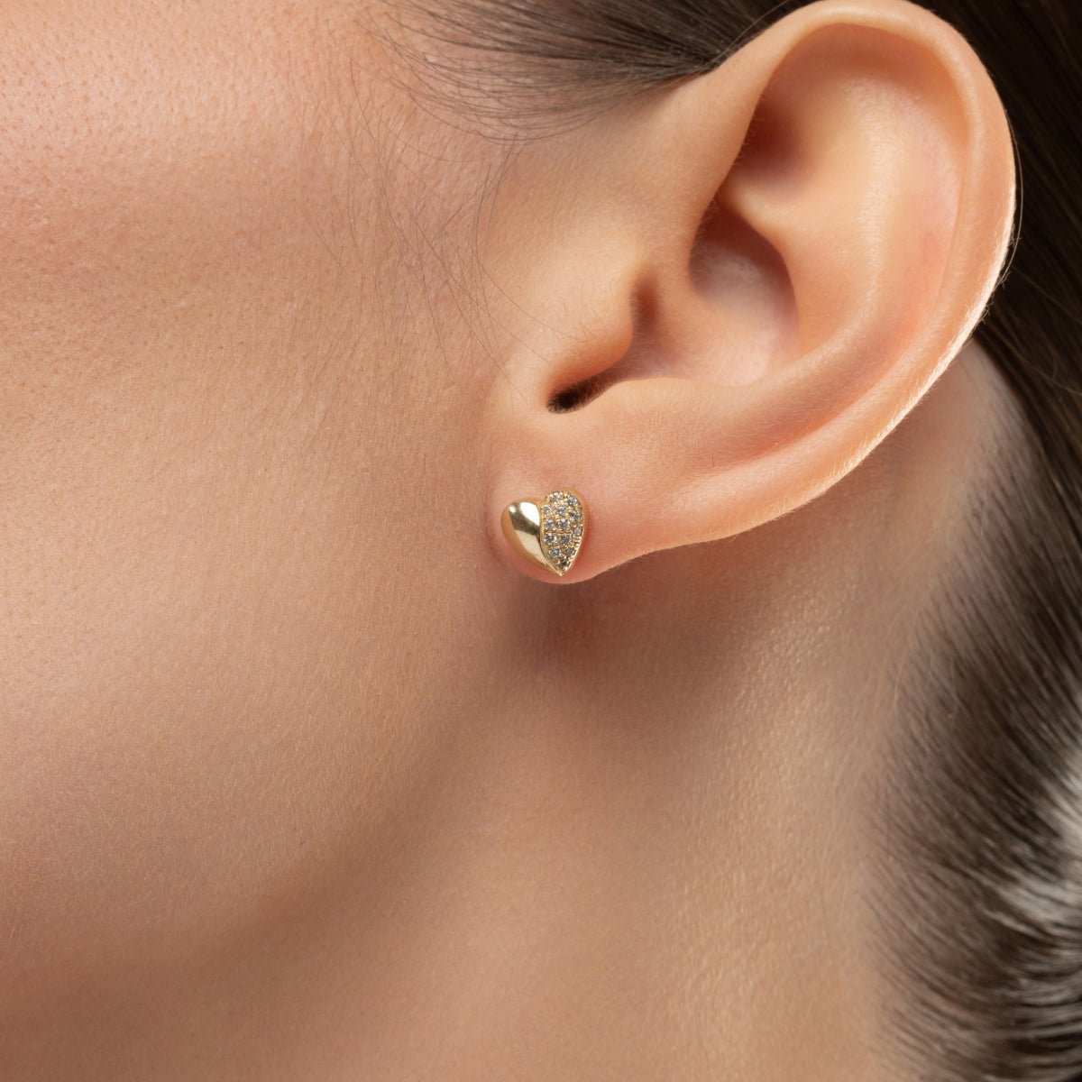 Diamond Puffy Heart Stud Earrings - Narcissus