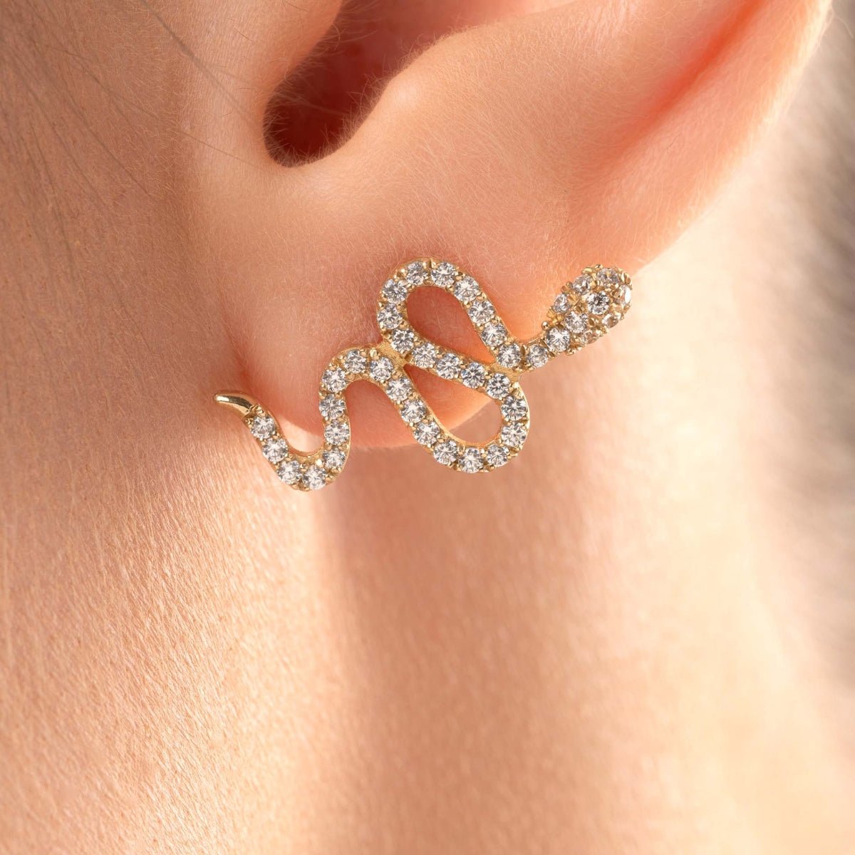 Diamond Snake Stud Earrings - Narcissus