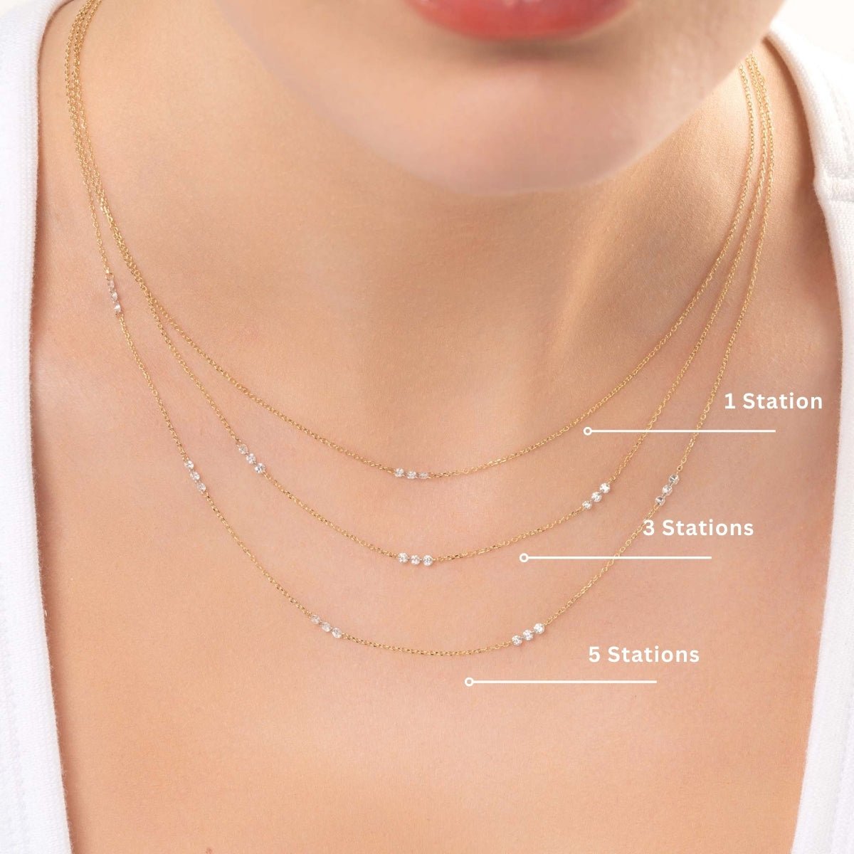 Drilled Diamond Station Necklace - Narcissus