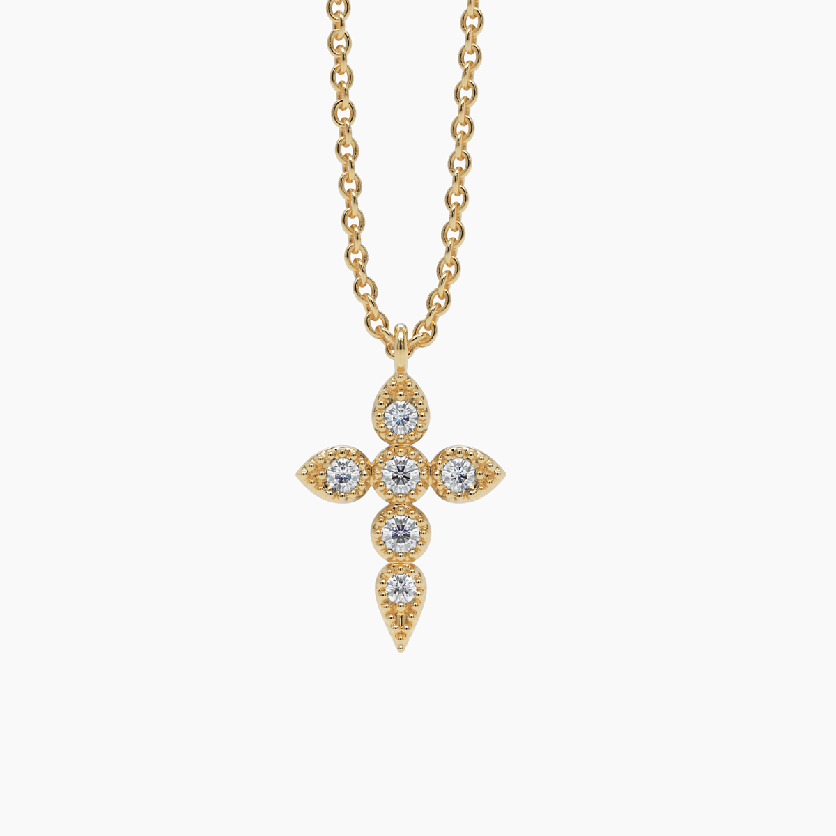 Milgrain Diamond Cross Necklace in White Gold - Narcissus