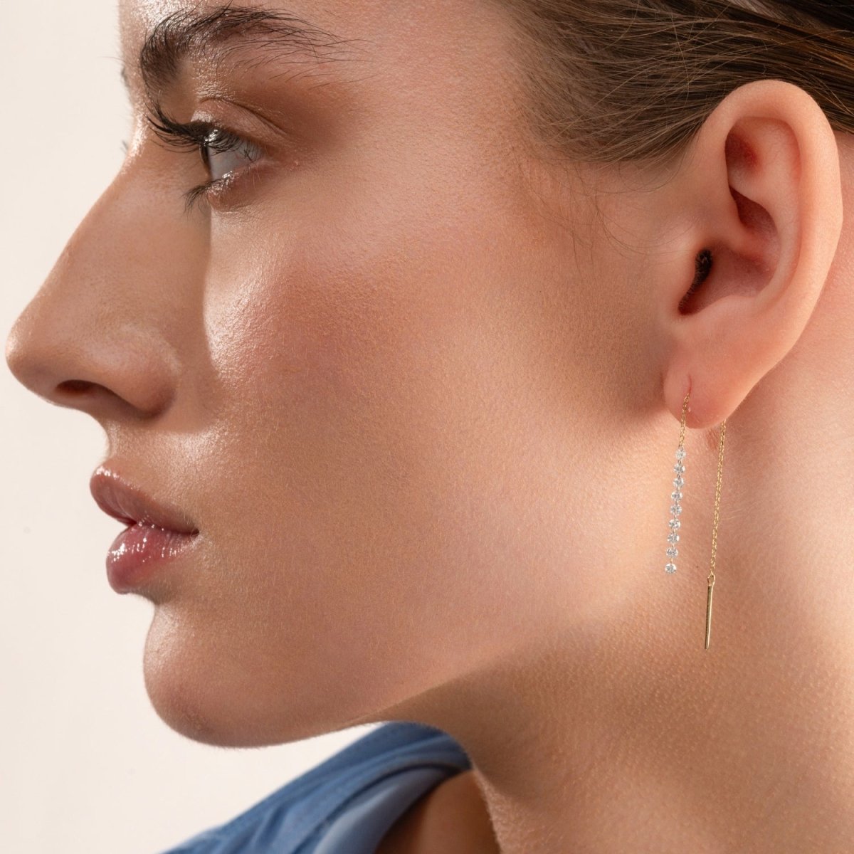 Nude Diamond Threader Earrings in Rose Gold - Narcissus