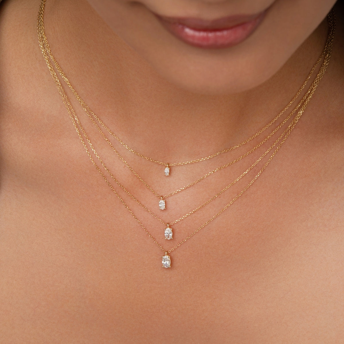 Oval Solitaire Diamond Pendant Necklace Narcissus