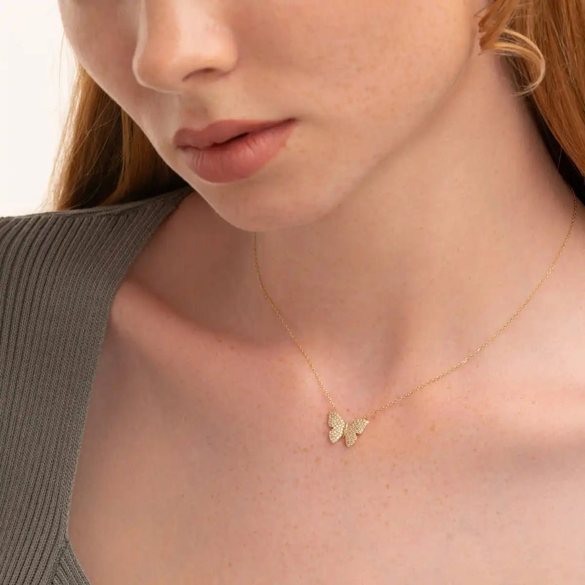 Diamond Butterfly Necklace in 14k Yellow Gold - Narcissus