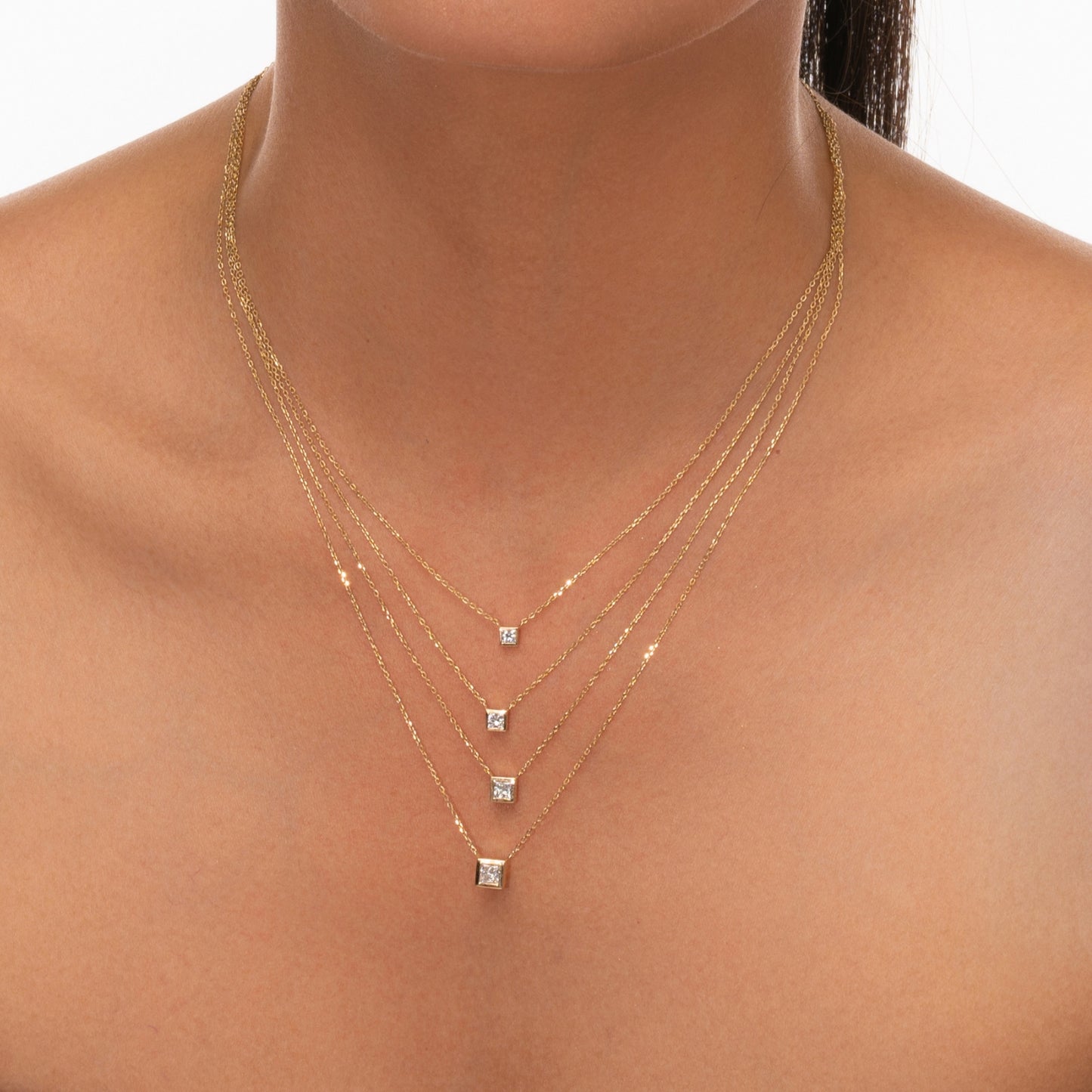 Princess Cut Bezel Diamond Necklace