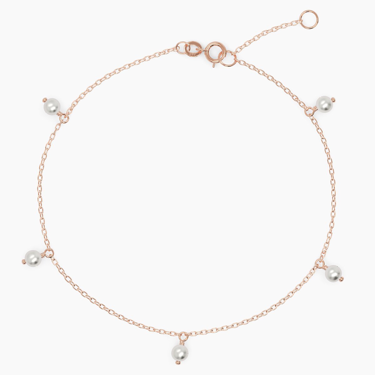 Tiny Hanging Pearls Bracelet in White Gold - Narcissus