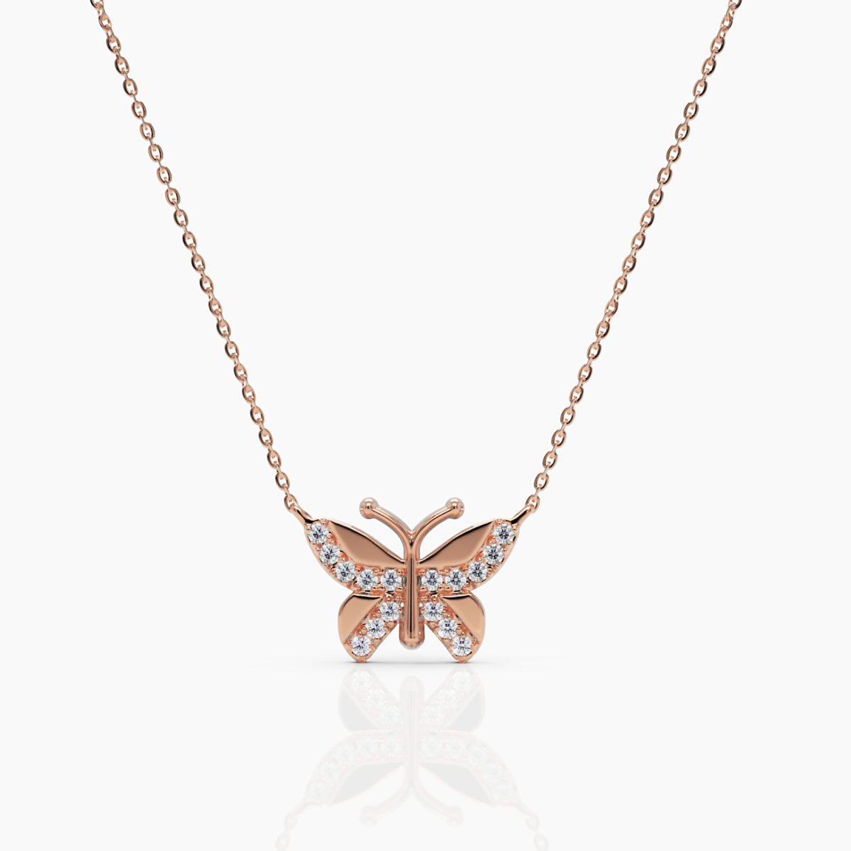 Butterfly Diamond Necklace in 14k Rose Gold - Narcissus