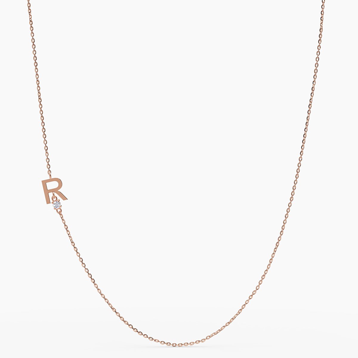 Sideways Initial R Necklace with Diamond - Narcissus