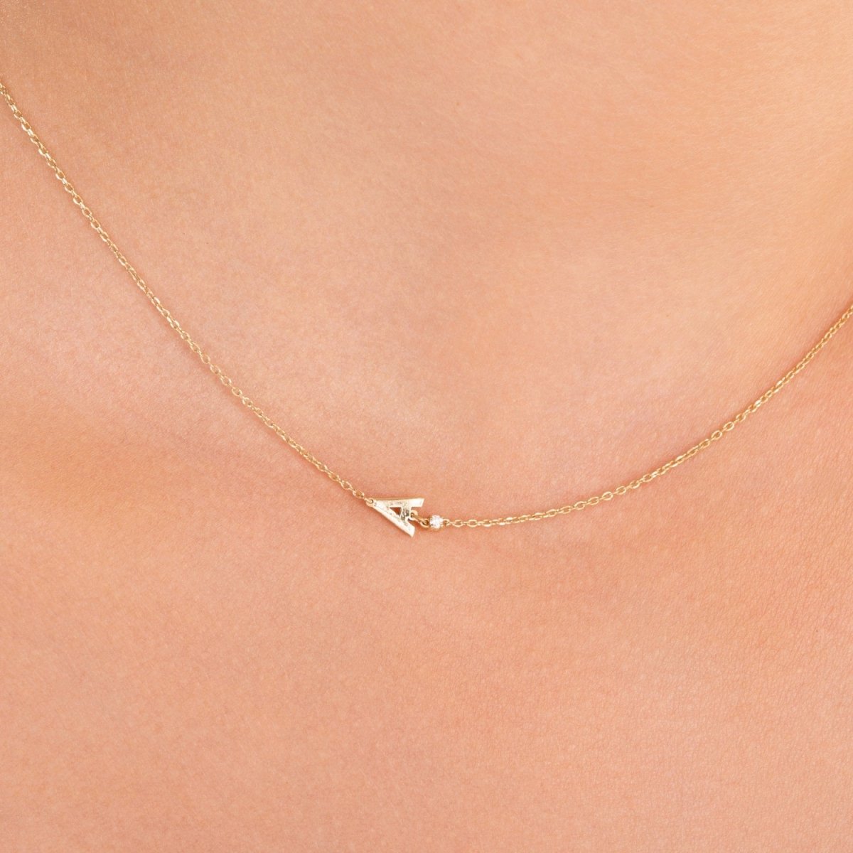 Sideways Initial Necklace with Diamond - Narcissus