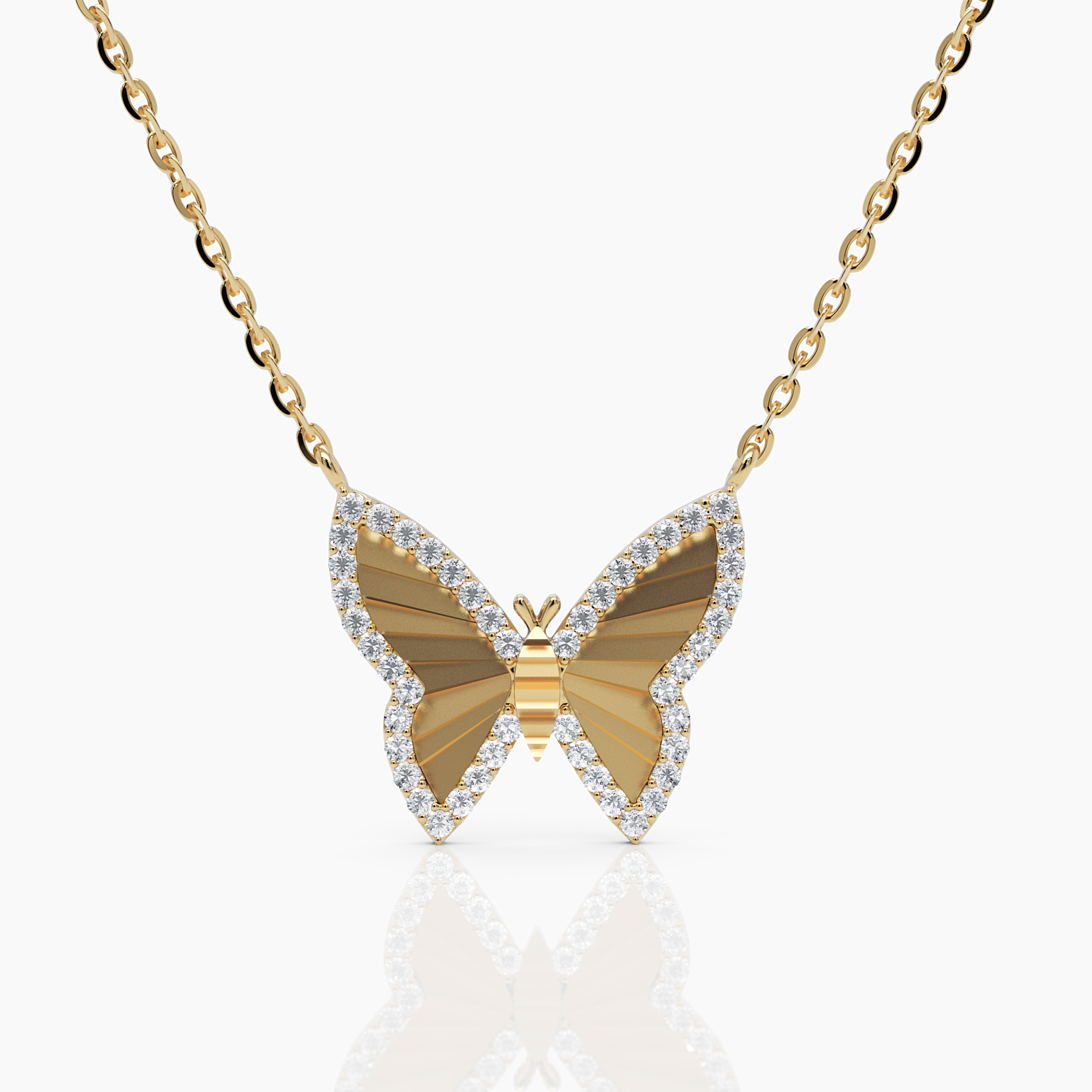 Textured Diamond Butterfly Pendant Necklace - Narcissus