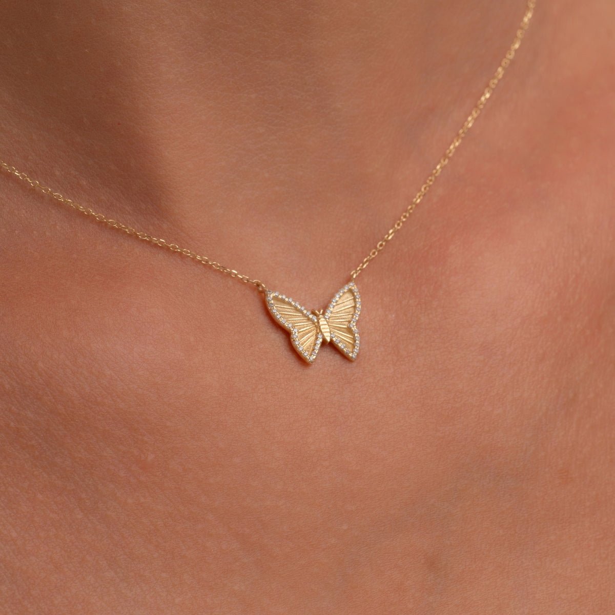 Textured Diamond Butterfly Pendant Necklace - Narcissus