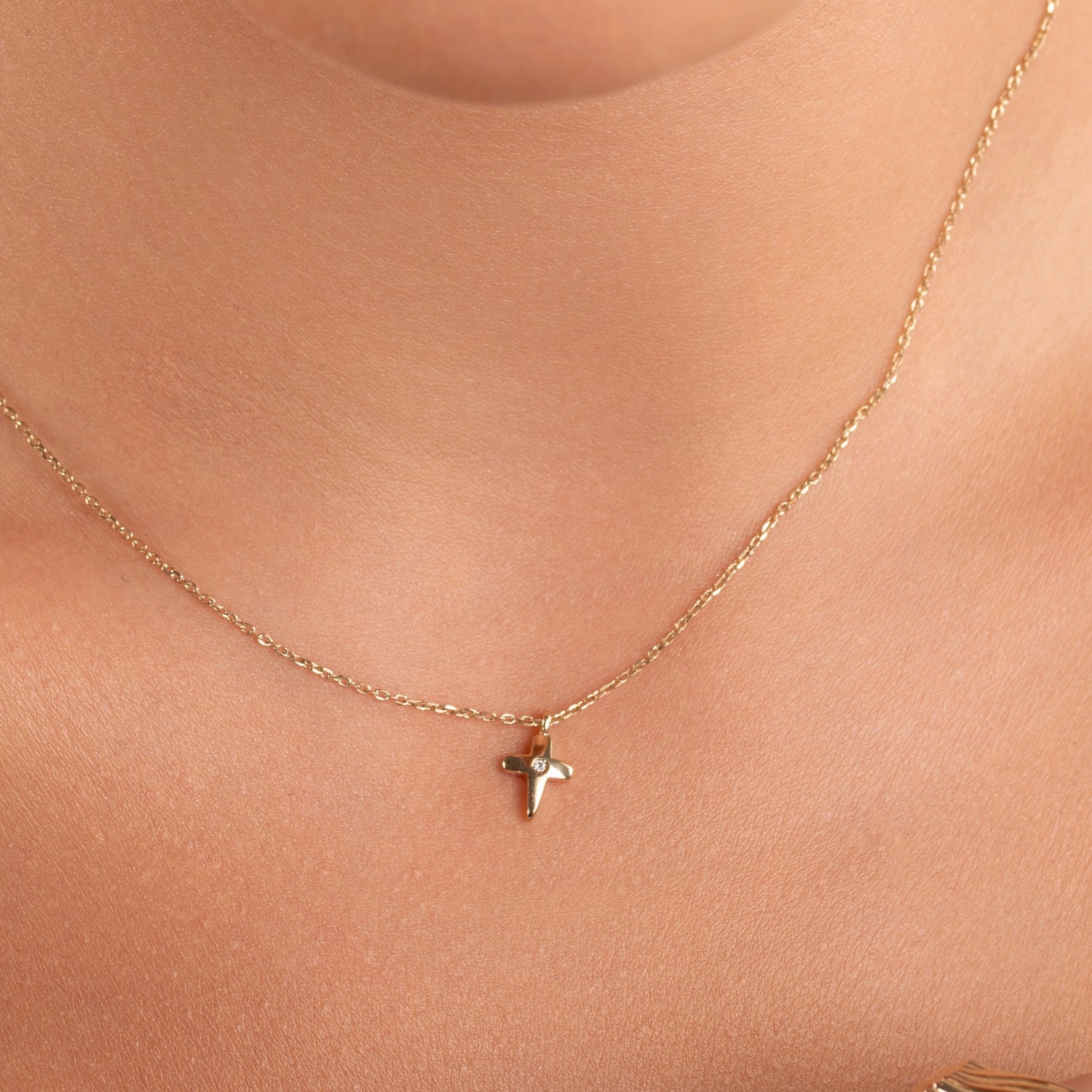 Tiny Cross Necklace With Diamond